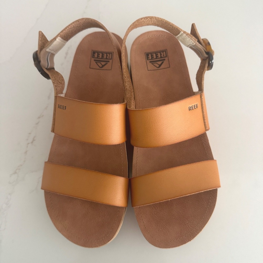 Reef Vista Hi Buckle Sandals Women 8.5 Natural Tan Platform Tortoise Comfort - Picture 5 of 7
